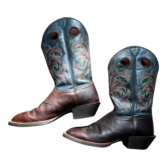 Justin Boots Shoes Justin Mens Sz 5d Stampede Brown Blue Punchy